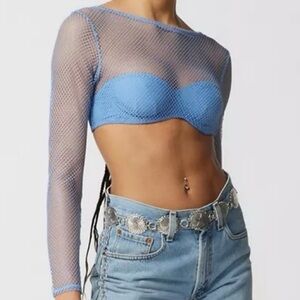 URBAN OUTFITTERS UO Out From Under Overdrive Mesh Long Sleeve Top Slate S NWOT